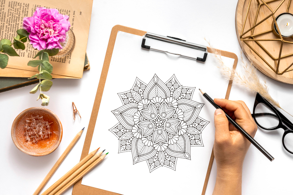 iemand tekent mandalas