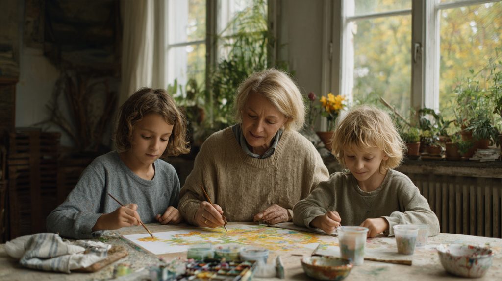 Schilderen op nummer met kinderen en oma
