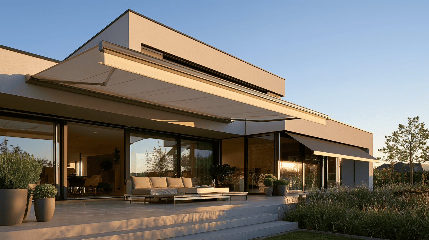Modern huis met een lichte zonnescherm