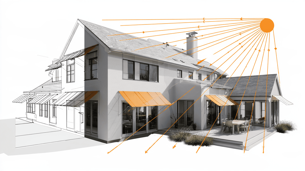 illustratie van een huis, dat zonlicht inval laat zien