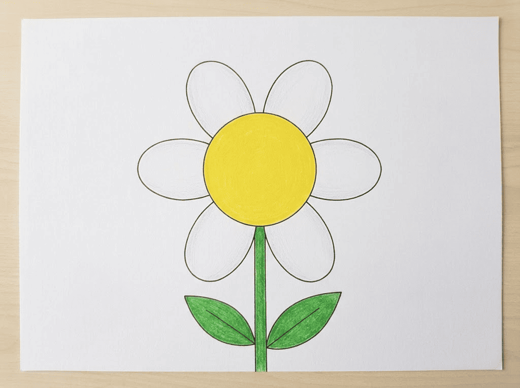 Stap 6 van hoe teken je een bloem: de ingekleurde bloem